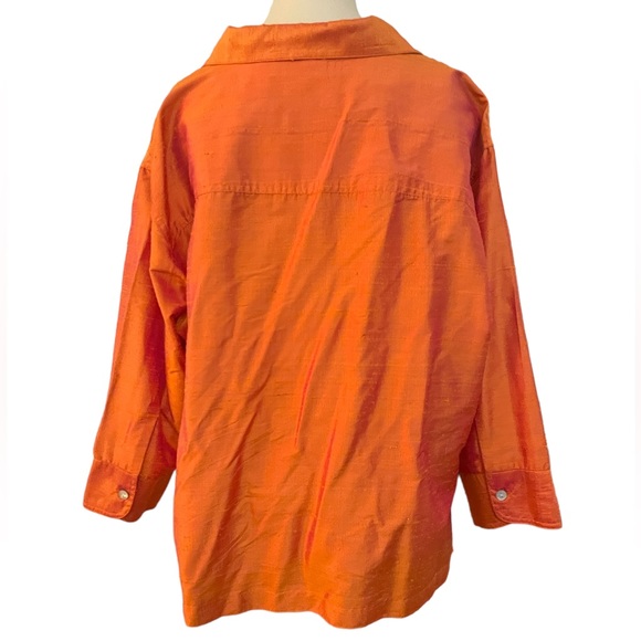 Chico’s Silk Shamtung Irridescent Jacket Top 3/4 Sleeve Notch Collar Size XL - Picture 2 of 11
